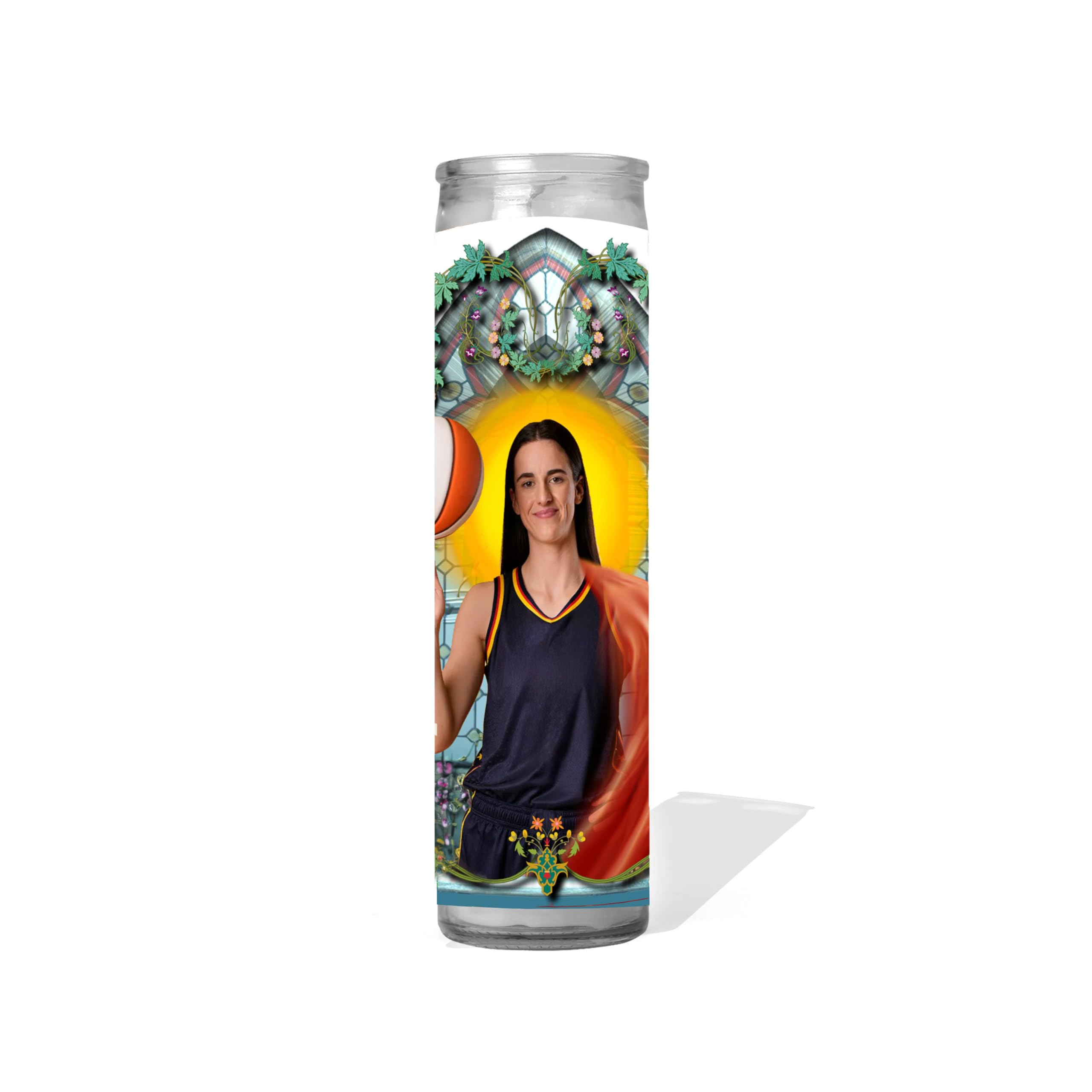 Saint Caitlin Clark Celebrity Prayer Candle 8 inch glass votive handmade in USA unscented
