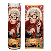 Saint Iris Apfel candle 8in height with original artwork