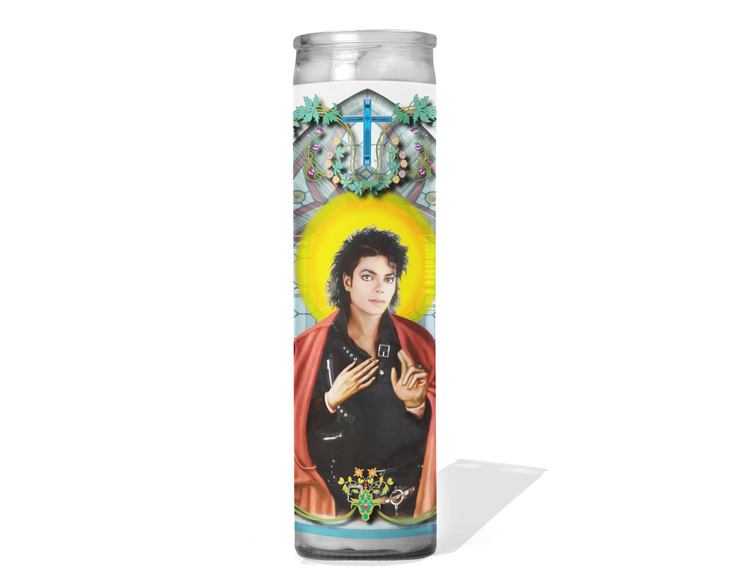 Saint Michael Patron Saint of The Jacksons unscented 8 inch glass prayer votive handmade in USA