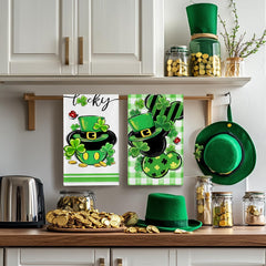 Two-pack kitchen towels for drying dishes with shamrock motif