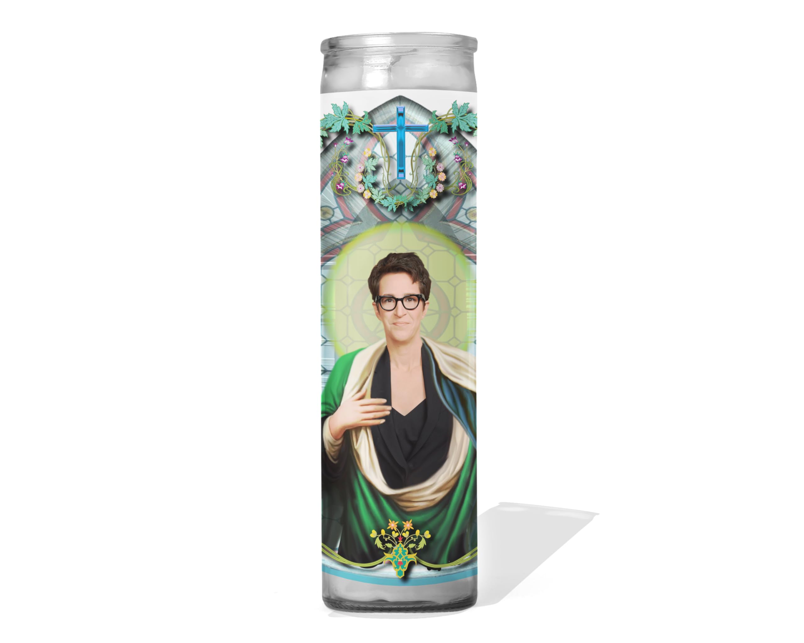 Saint Rachel Maddow Celebrity Prayer Candle unscented 8 inch glass votive handmade in USA