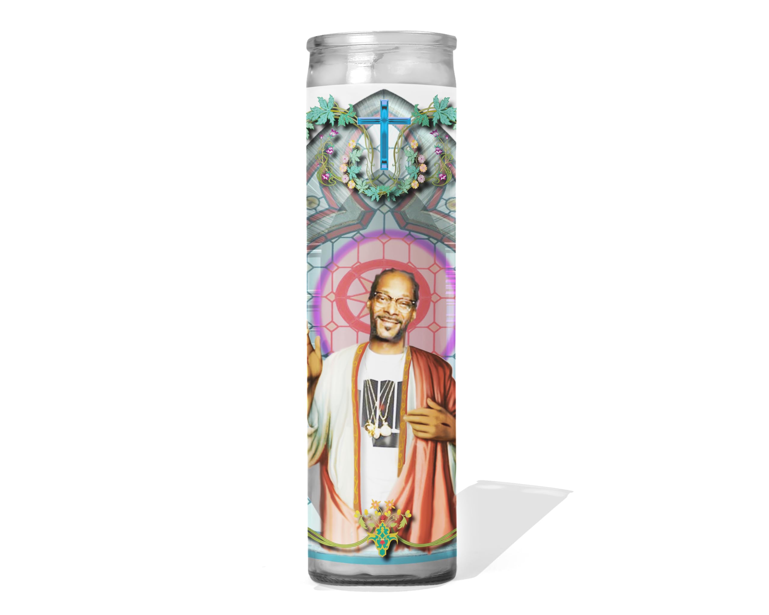 Saint Snoop Patron Saint of Dogg Celebrity Prayer Candle 8 Inch Glass Votive Handmade in USA Unscented