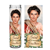 Saint Timothée Chalamet celebrity prayer devotion altar candle front view 8in