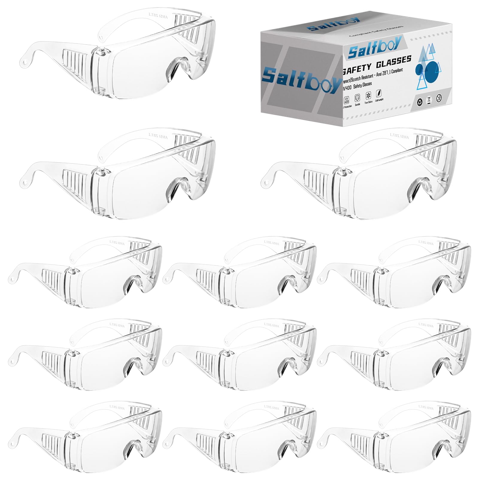 Salfboy safety goggles over eyeglasses 12 pack set