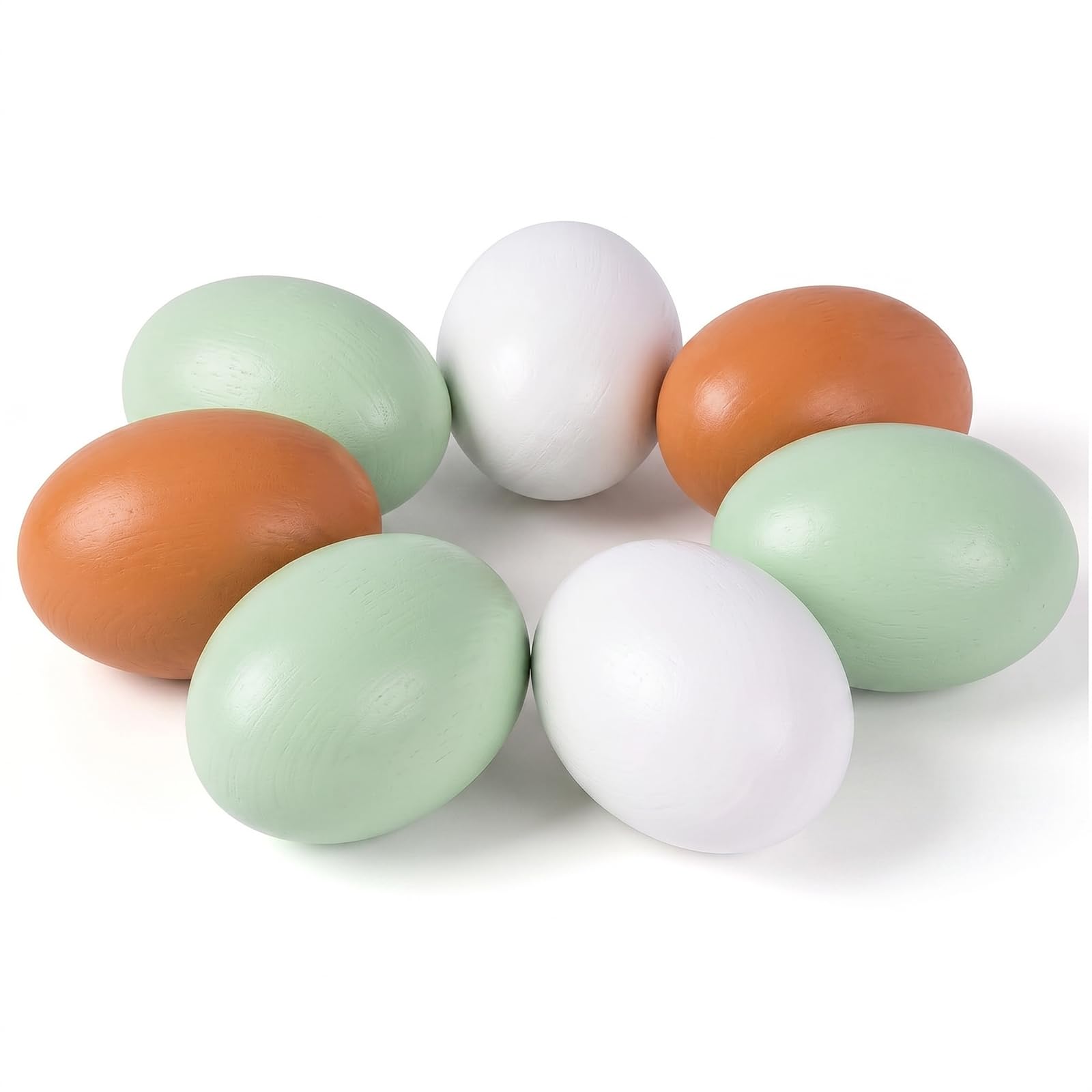 SallyFashion 7PCS wooden nesting eggs in brown white and green