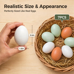 Two brown wooden eggs among seven SallyFashion nesting eggs