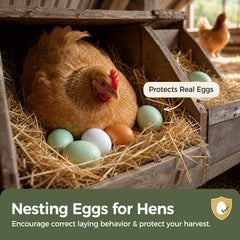 Two white wooden eggs among seven SallyFashion nesting eggs