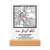 SAME DAY SHIP Where We Met Custom Map wooden base LED light