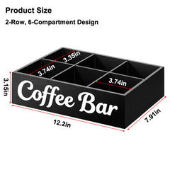 Wood countertop coffee organizer with 6 compartments
