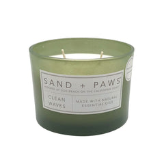 Pet odor neutralizer candle in glass jar by Sand + Paws 12 oz