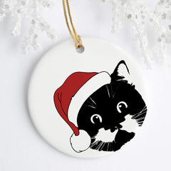 Santa Cat Holiday Ornament Loftipop 3 inch ceramic with gold ribbon