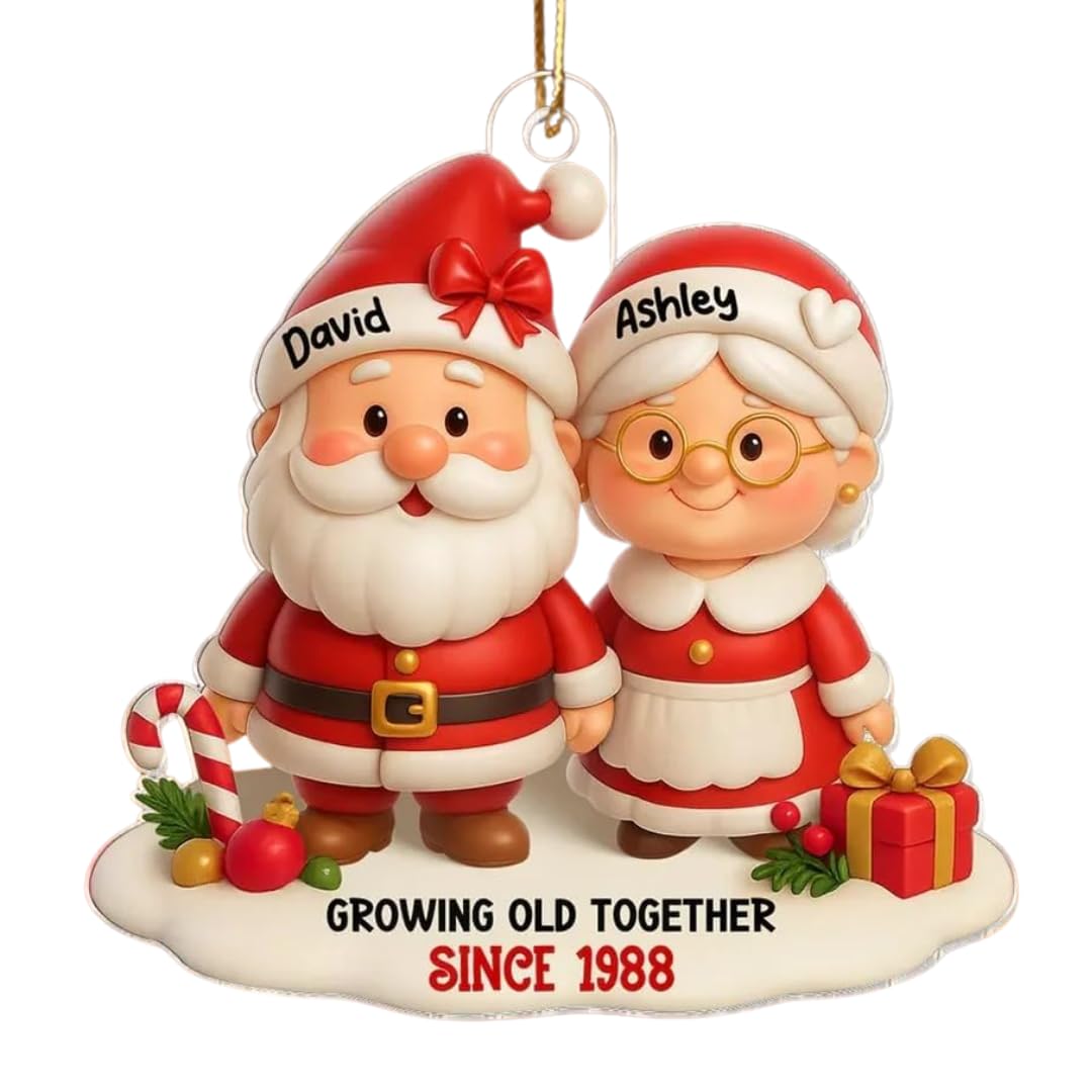 Santa couple ornament with customizable names on acrylic