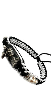 Pulsera Santa Muerte doble tejido color negro y blanco