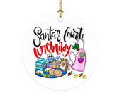 Santa's Favorite Lunch Lady ceramic ornament single sided with gold hanging cord