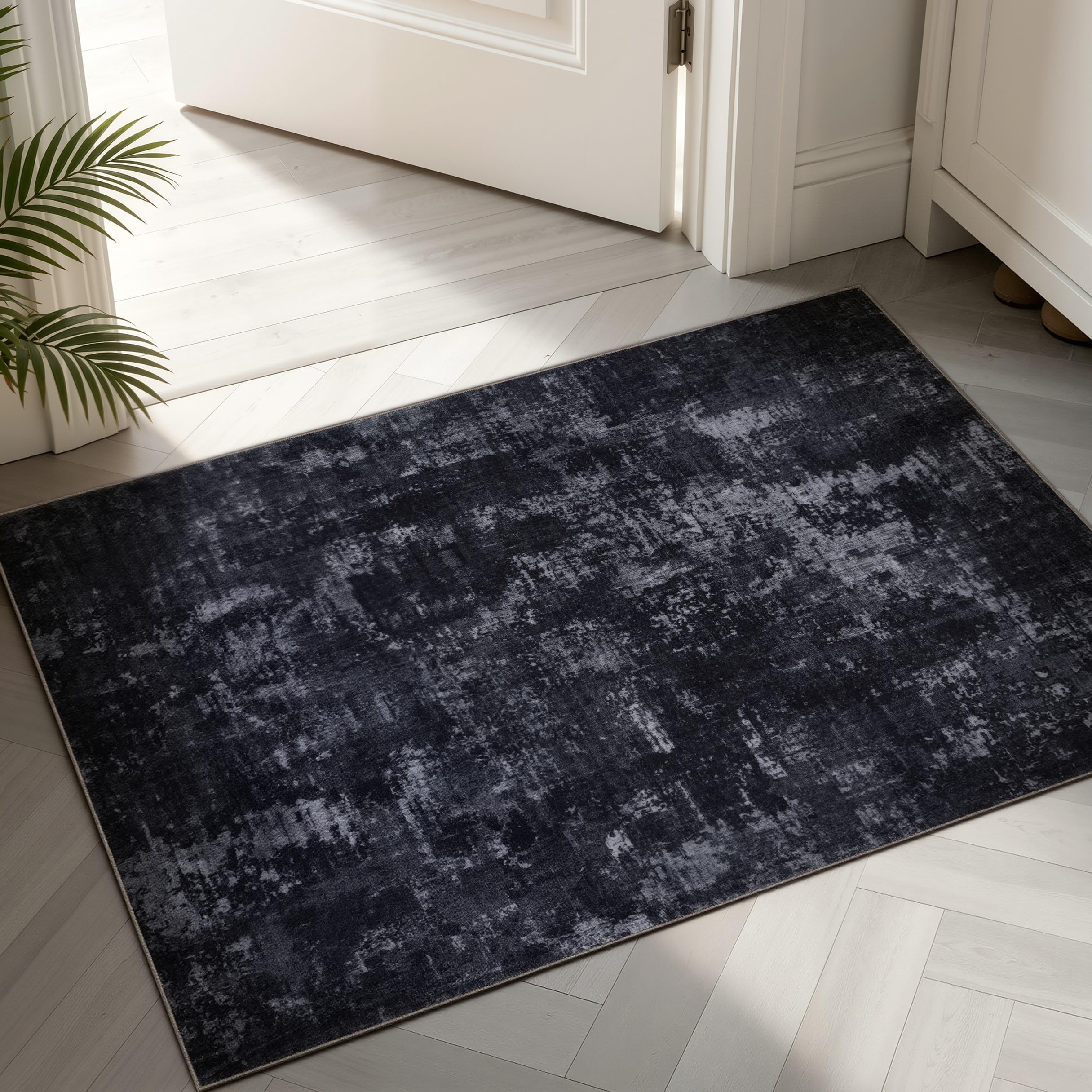Sasttie 2x3 entryway rug black and grey