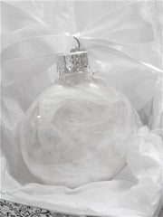 Satin bow and silvertone angel charm on memorial ornament