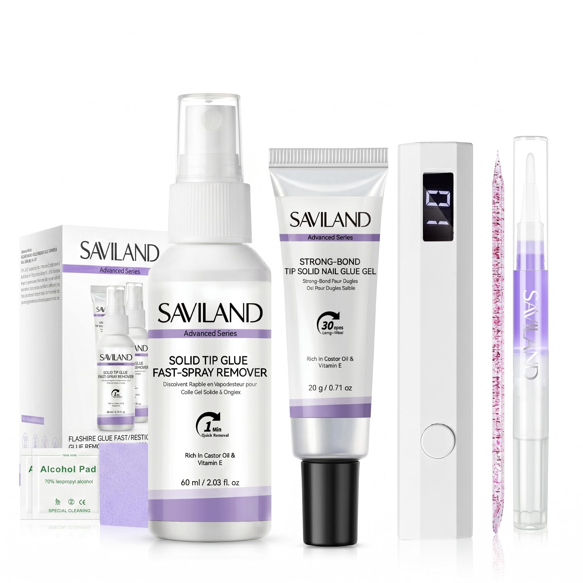 SAVILAND press on nail kit 60ml gel and remover components