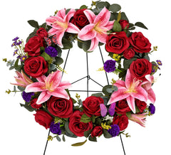 Saxili cemetery wreaths for graves with 30 inch easel stand on display