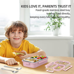 Includes stainless steel fork and spoon with bento box