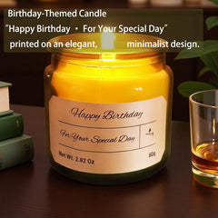 Scented candle and greeting card arranged in premium gift box for women