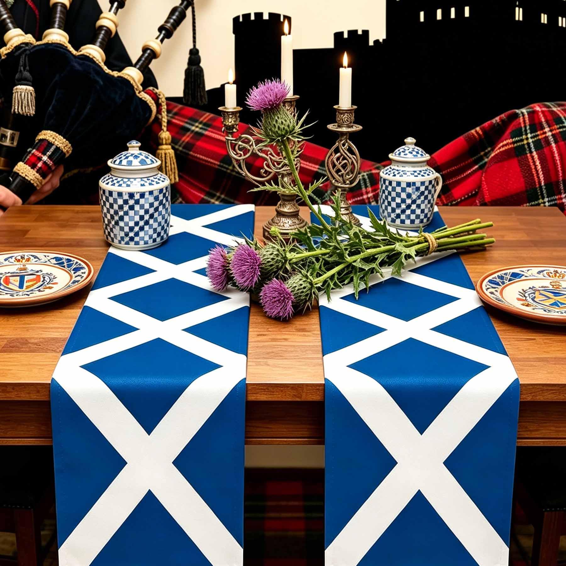 Two-piece Scotland flag theme table runner set