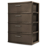 SCULPY Wide Weave Tower Espresso 4 Drawer storage unit with four opaque drawers