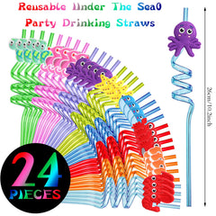 Sea Animal Drinking Straws 26 cm long with brushes
