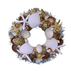 Sea shell wreath on birch twig base with polished abalone shells