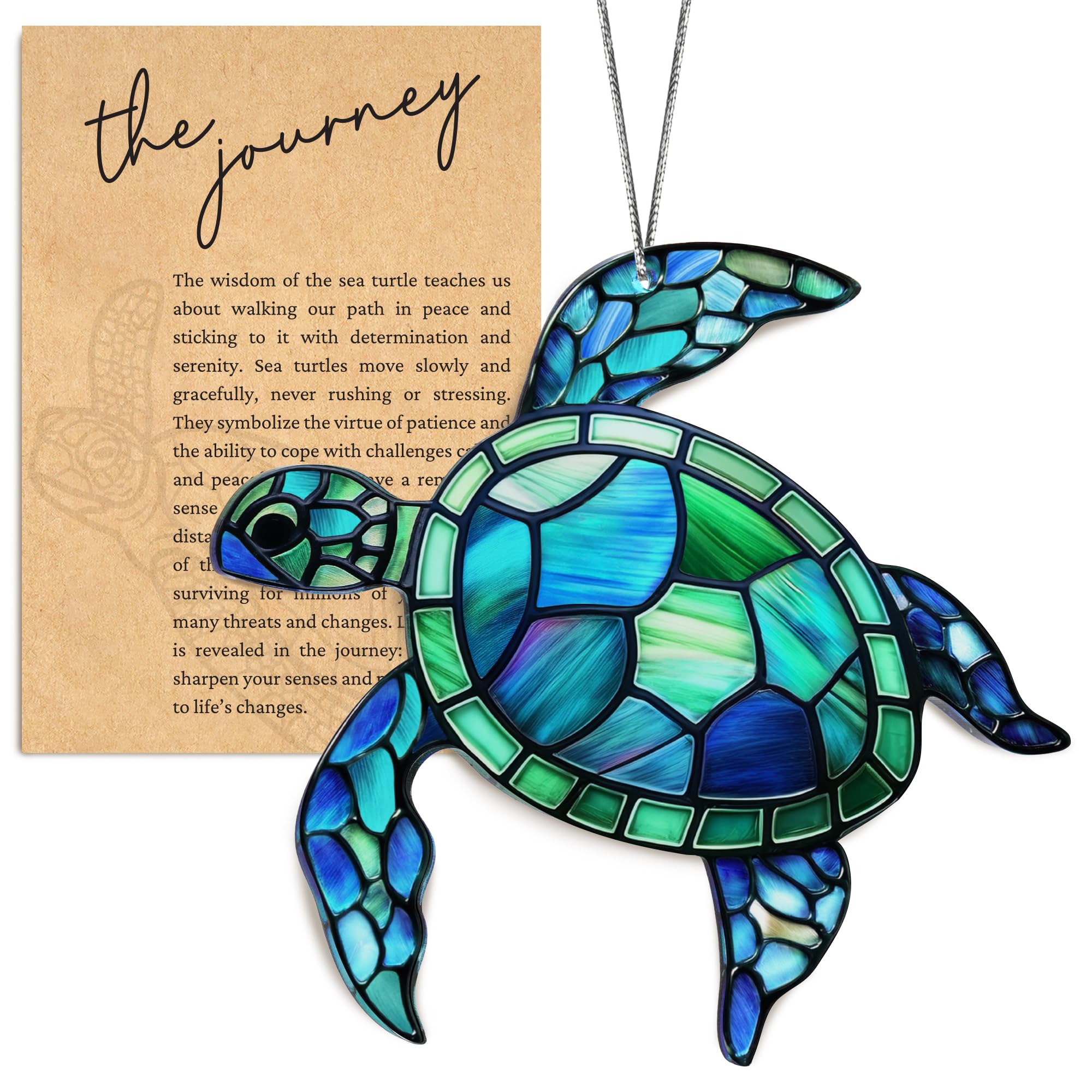 Sea Turtle Acrylic Suncatcher Ornament with Story Card front view