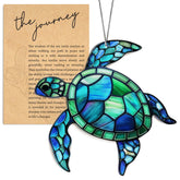 Sea Turtle Acrylic Suncatcher Ornament with Story Card front view