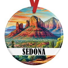 Sedona ceramic Christmas ornament with red rock landscape