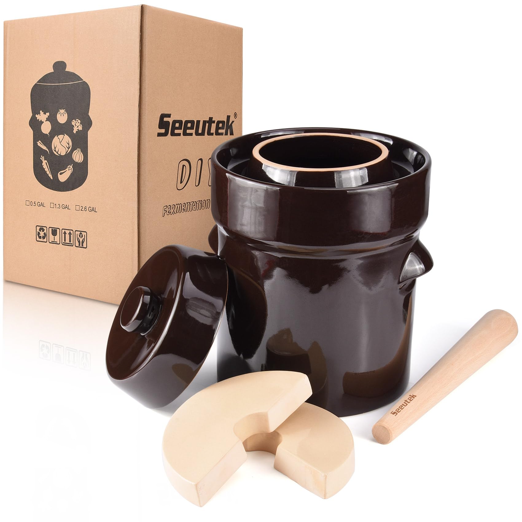 Seeutek fermentation crock jar 1/2 gallon with lid and weights