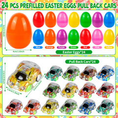 Prefilled Easter eggs containing mini pull-back cars