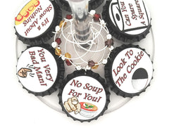 Seinfeld Inspired Wine Charms set 6 bottle cap charms with beaded silver-tone rings