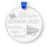 Senior Cheer Gifts clear acrylic ornament 2.9 inch diameter