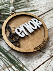 Senior marching band ornament with hanging twine and beads
