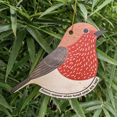 Eco-friendly fiber wood robin ornament by family business