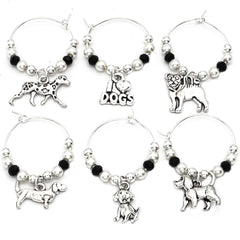 Serendipity Presents dog themed wine glass charms set of 6 in silver finish