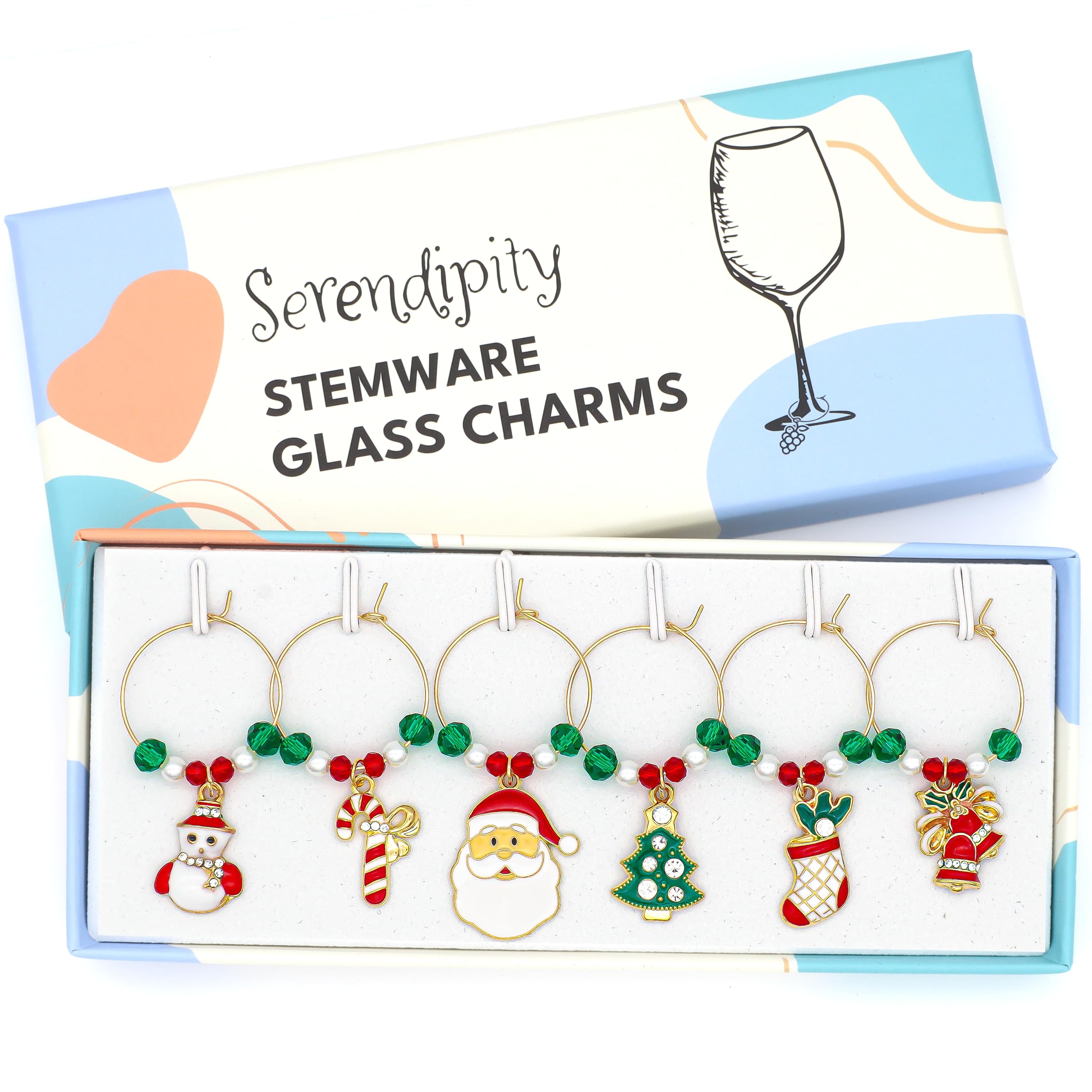 Serendipity gold wine glass charms gift box set of 6