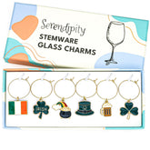 Serendipity Irish Wine Glass Charms set of 6 with Ireland Flag charm