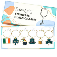Serendipity Irish Wine Glass Charms set of 6 with Ireland Flag charm
