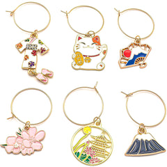 Six gold enamel wine charms by Serendipity Japan on zinc alloy