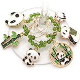 Six enamel and gold panda wine glass charms