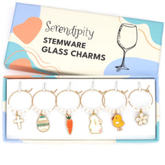 Serendipity Presents Easter wine glass charms set with six alloy-zinc gold charms for stemware