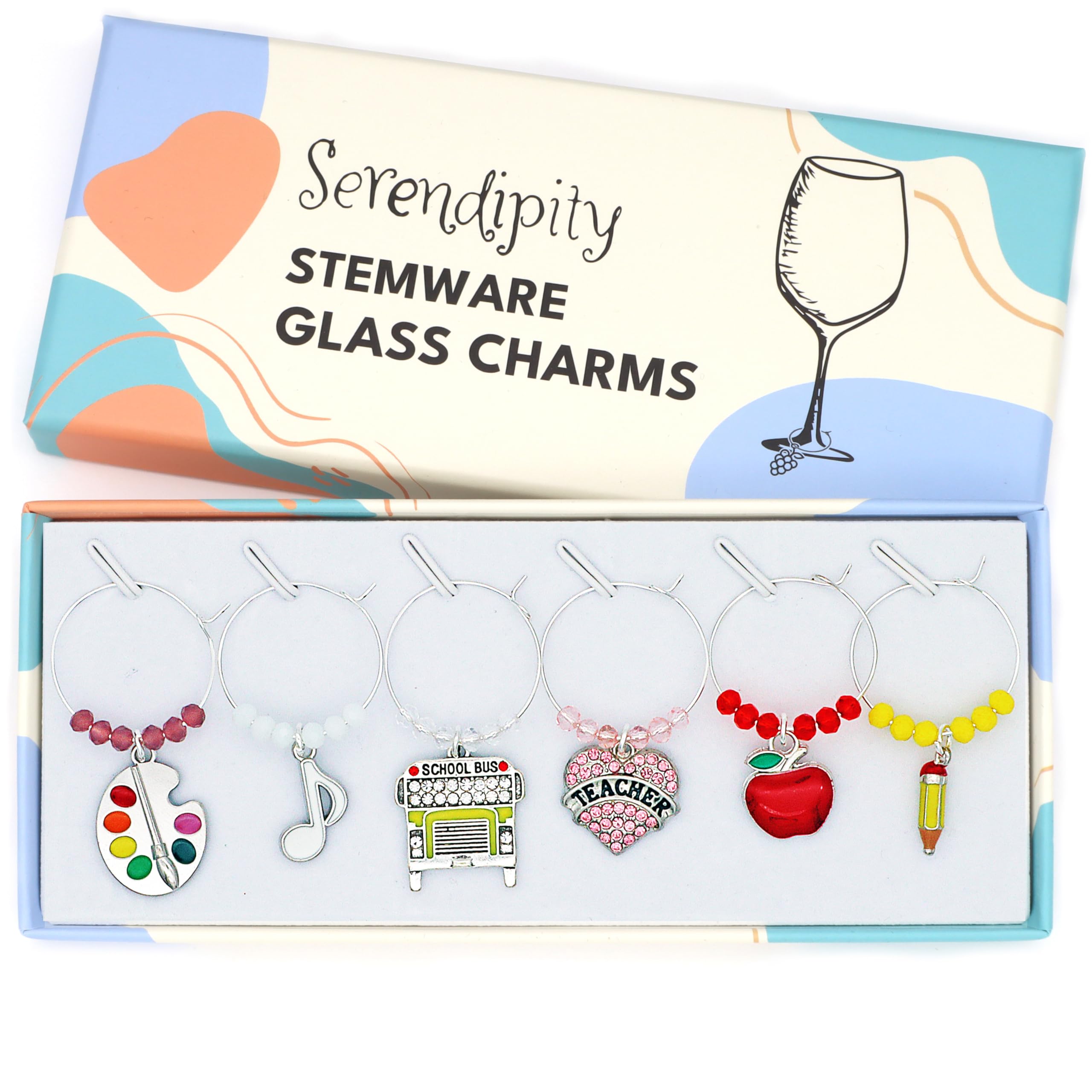 Serendipity Teacher Wine Glass Charms six-pack