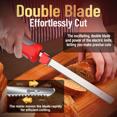 Serrated blade carving knife ready for turkey and bread