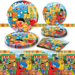 Sesame Friends Street party supplies set with 10 seven-inch plates 10 nine-inch plates 20 napkins and 1 tablecover