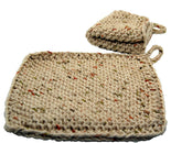 Set of 2 Traditional Potholders with Hanging tab in earth tone cotton