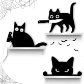 SET 3 package of Black Cat Decor Halloween Wall Art