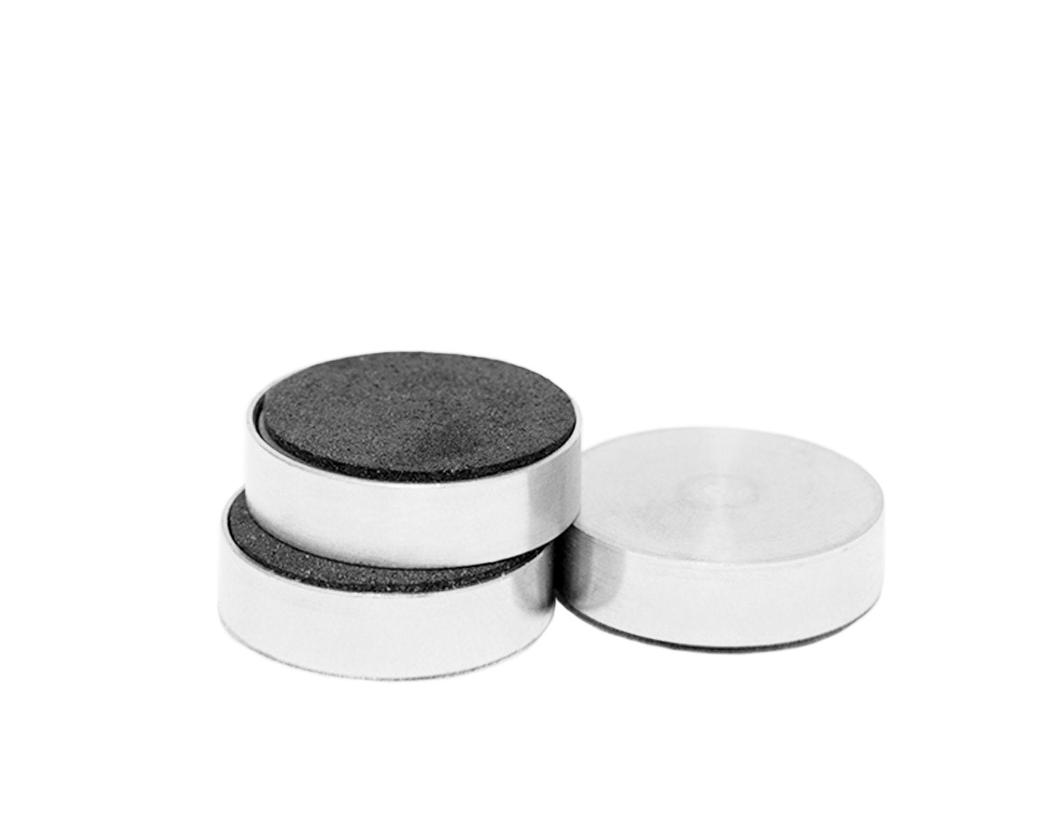 Six brushed steel round magnets set